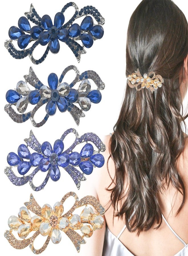 Capiant 4 PACK Hair Barrettes for Women, Ladies, Vintage Flower Crystal Rhinestones Barrette, Spring Hair Clip Accessories - Image 1